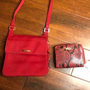 Vintage Nine West black and red snake skin wallet and purse